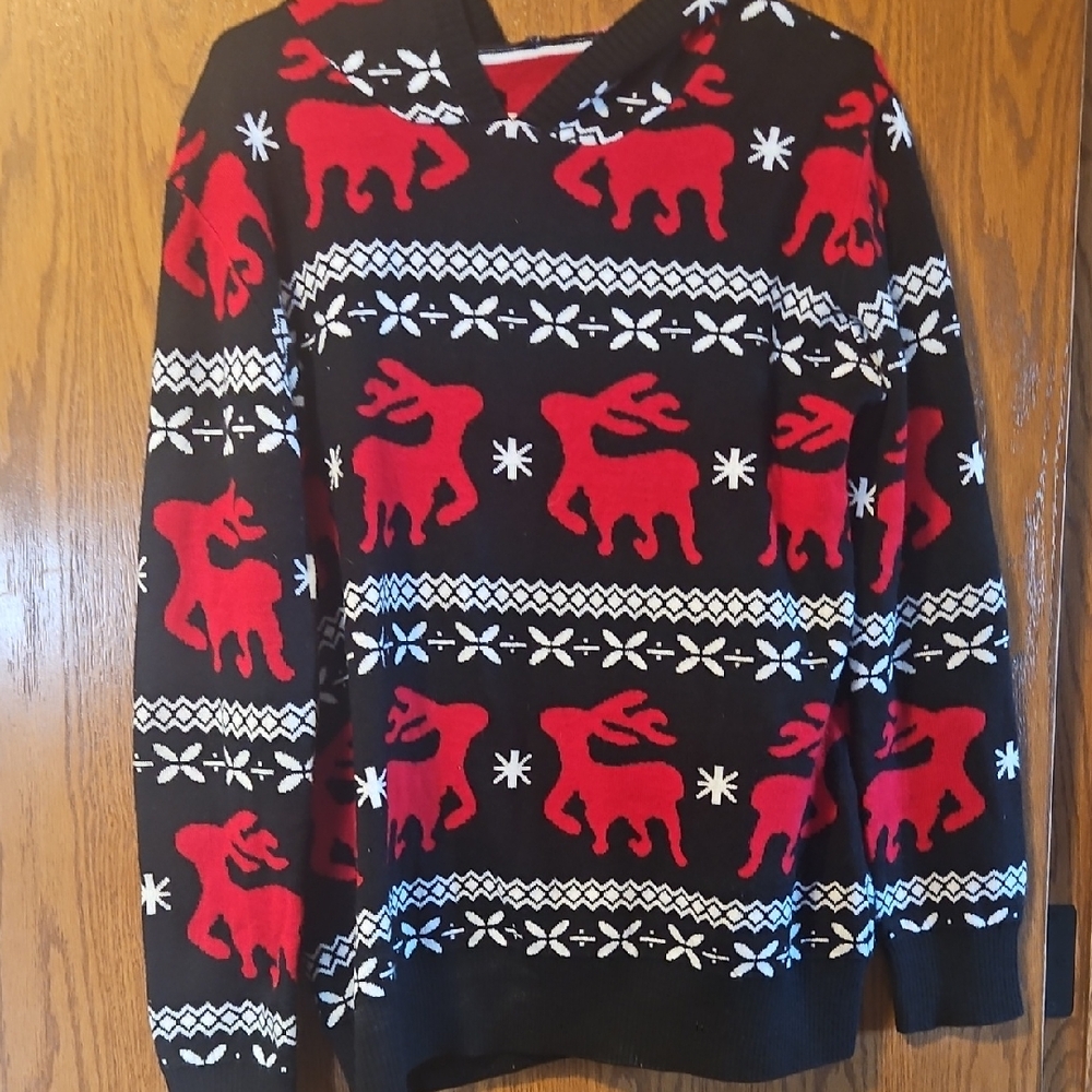 Festive Reindeer Black and Red Sweater